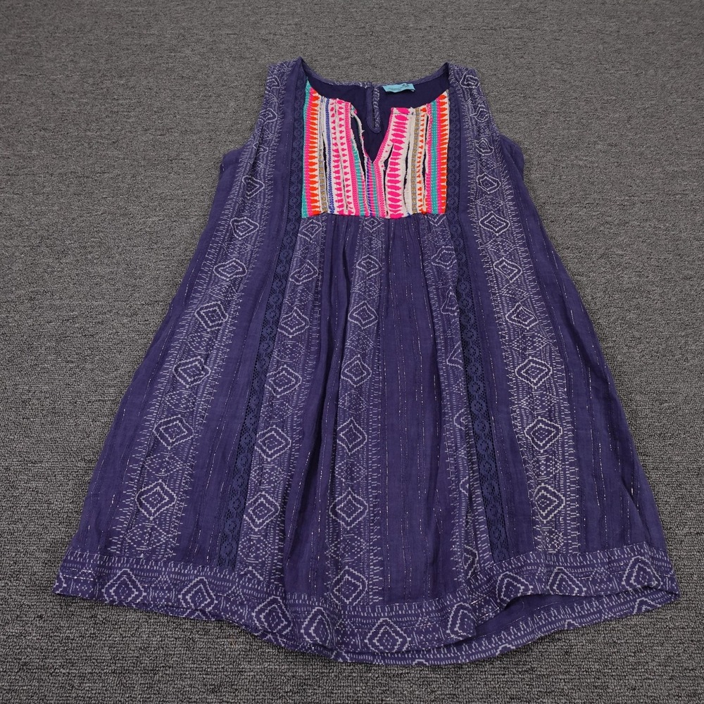 Letarte Dress Womens Medium Purple Embroidered Sleeveless Boho Beach Festival